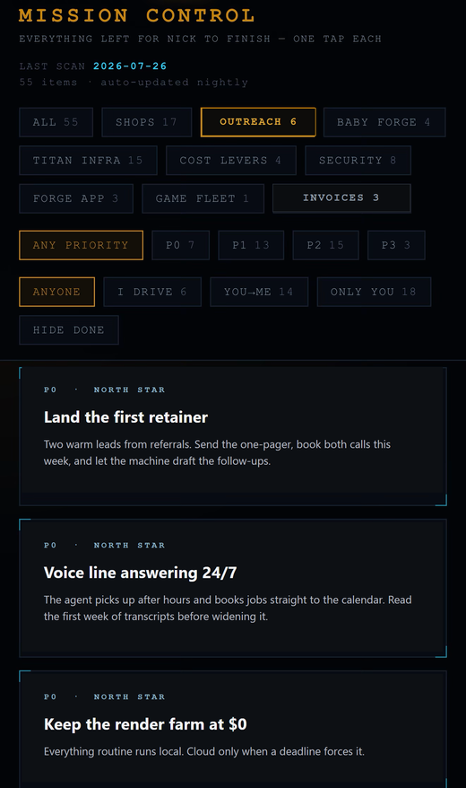Mission Control task board on a phone